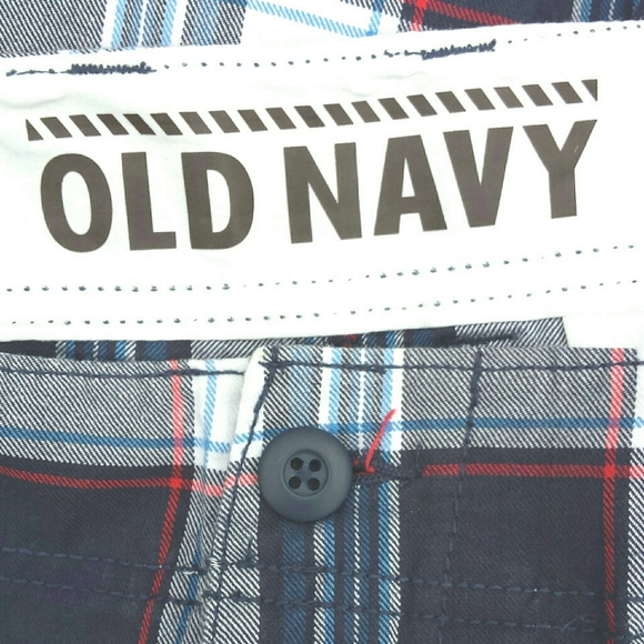 Old Navy Men's Flat Front Red White Blue Plaid Cotton Shorts 38 - Picture 5 of 6